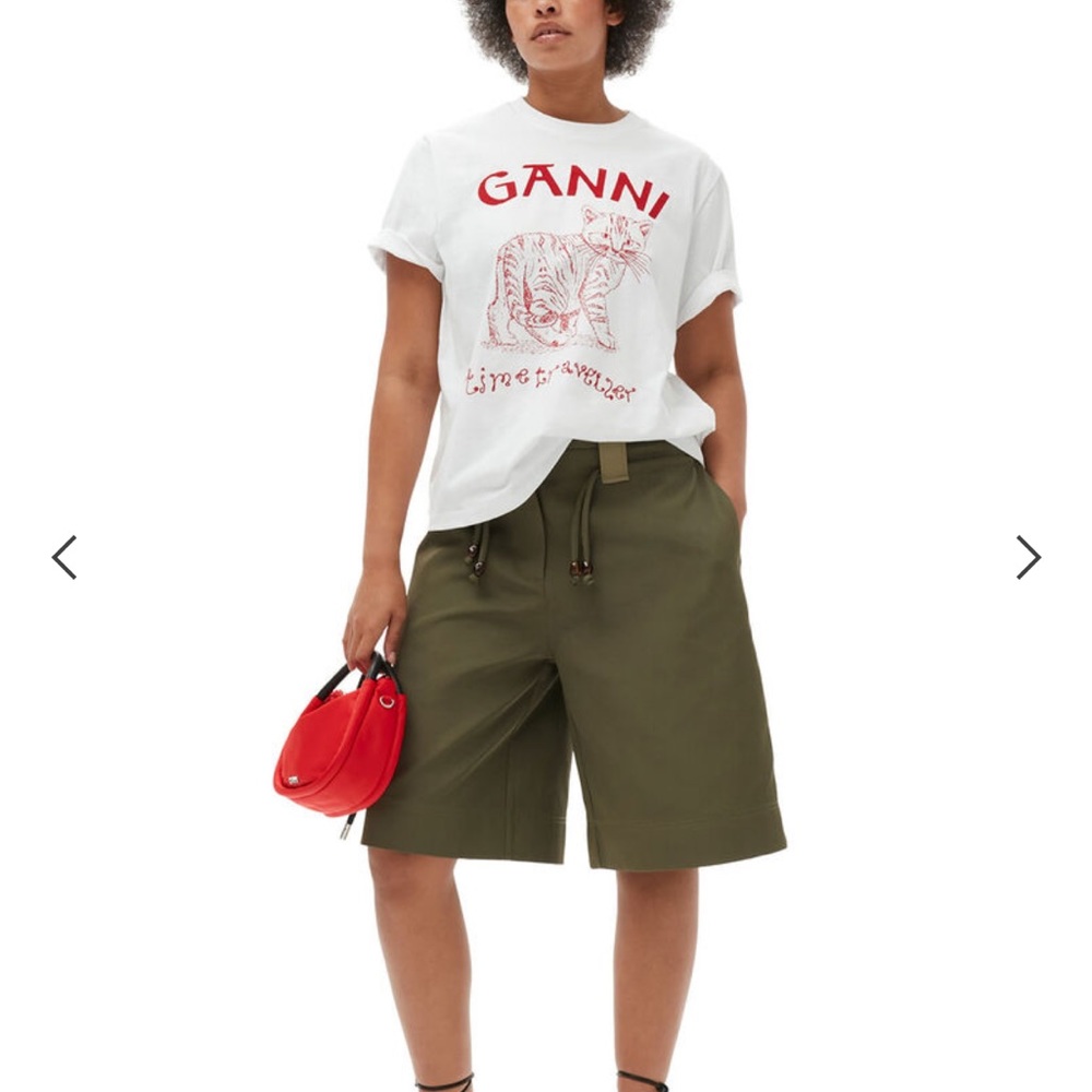 GANNI time traveler cat red embroidered shirt